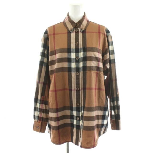 【中古】バーバリー BURBERRY ティッシ期 シャツ ブラウス 長袖 チェック柄 ウール 34 茶 ブラウン 8046715 /AN47