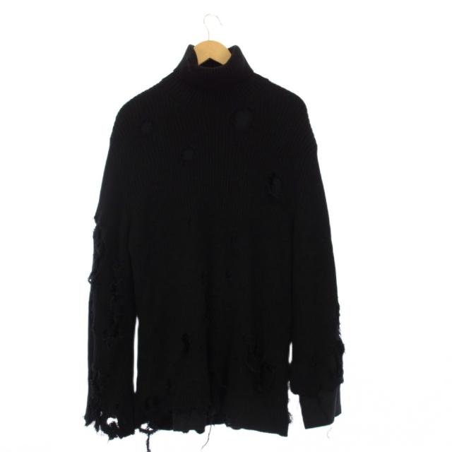 【中古】バレンシアガ BALENCIAGA 21AW デストロイ加工タートルネック ニット セーター 長袖 XL 黒 662720 /KH メンズ