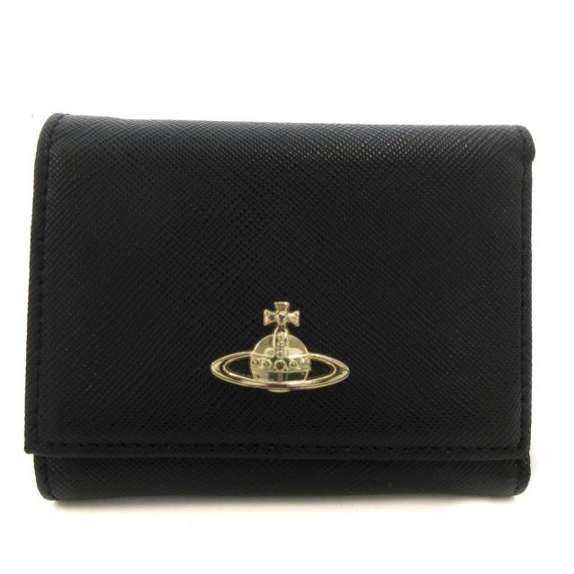 【中古】ヴィヴィアンウエストウッド 三つ折り財布 コンパクトウォレット 小銭入れあり がま口 オーブロゴ レザー