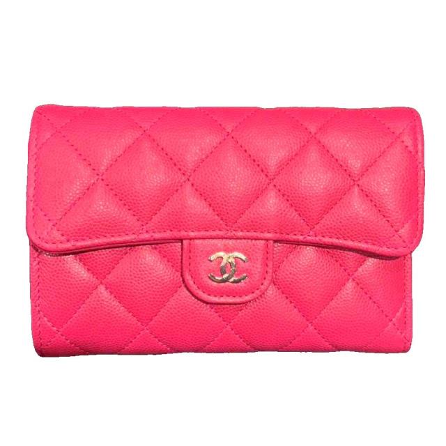 【中古】未使用品 シャネル CHANEL マトラッセ キャビアスキン フラップウォレット ミディアム 二つ折り財布 ☆AA★