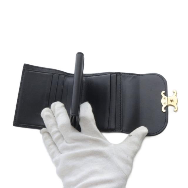 【中古】セリーヌ CELINE スモール フラップウォレット トリオンフ シャイニーカーフスキン 財布 三つ折り ブラック_3