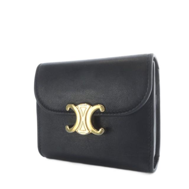 【中古】セリーヌ CELINE スモール フラップウォレット トリオンフ シャイニーカーフスキン 財布 三つ折り ブラック_4