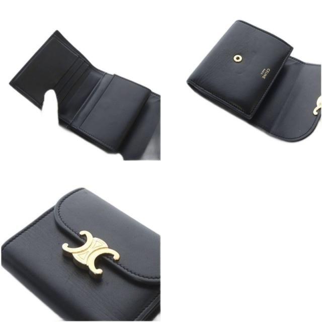 【中古】セリーヌ CELINE スモール フラップウォレット トリオンフ シャイニーカーフスキン 財布 三つ折り ブラック_7