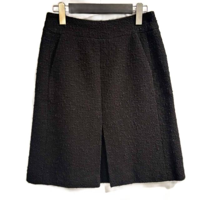 【中古】シャネル CHANEL 美品 ツイード スカート ココマーク 黒 ブラック 38 約M レディース
