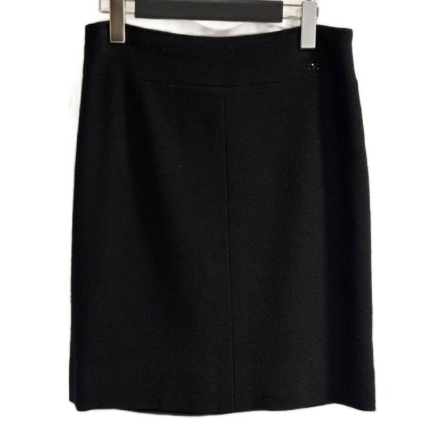【中古】シャネル CHANEL 美品 06A スカート ココマーク ひざ丈 黒 ブラック 38 M位 レディース