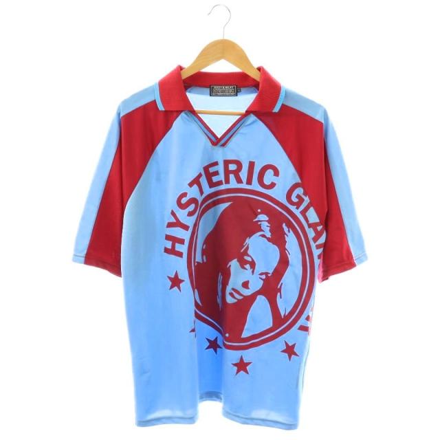 【中古】ヒステリックグラマー HYSTERIC GLAMOUR 25SS HYSTERIC 9 Shirt シャツ 半袖 L ライトブルー レッド /HK ■OS メンズ