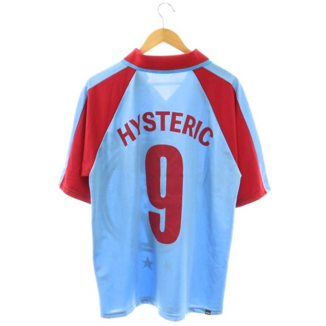 【中古】ヒステリックグラマー HYSTERIC GLAMOUR 25SS HYSTERIC 9 Shirt シャツ 半袖 L ライトブルー レッド /HK ■OS メンズ_1