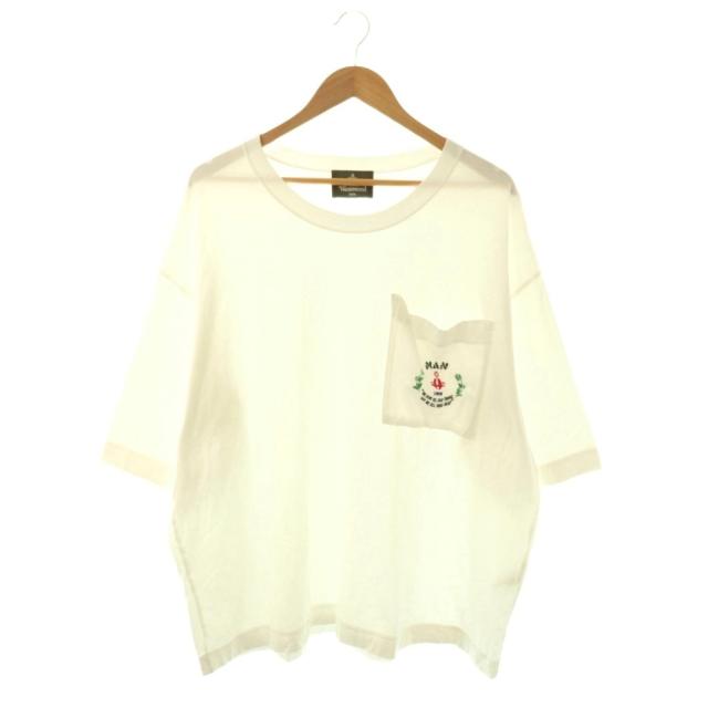 【中古】ヴィヴィアンウエストウッドマン 24SS Tシャツ オーブ 刺繍 ポケット ルーズシルエット F ホワイト 149049