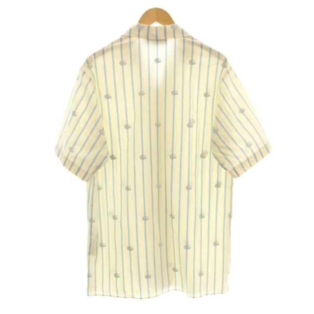 【中古】グッチ GUCCI ダブルG ストライプ コットン ボウリングシャツ カジュアルシャツ 半袖 オープンカラー 44_1