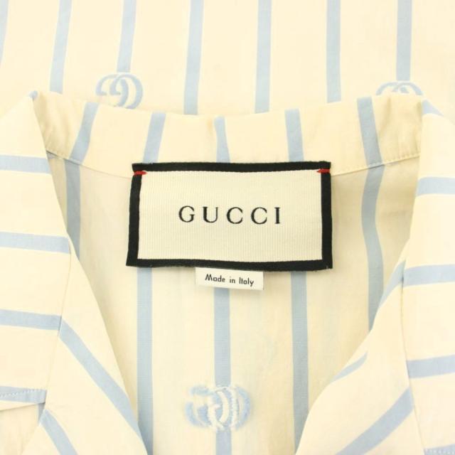 【中古】グッチ GUCCI ダブルG ストライプ コットン ボウリングシャツ カジュアルシャツ 半袖 オープンカラー 44_2