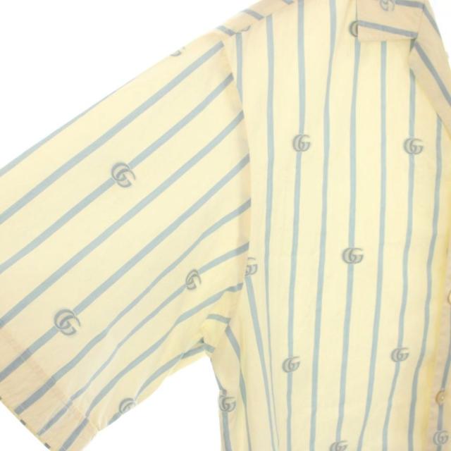 【中古】グッチ GUCCI ダブルG ストライプ コットン ボウリングシャツ カジュアルシャツ 半袖 オープンカラー 44_3