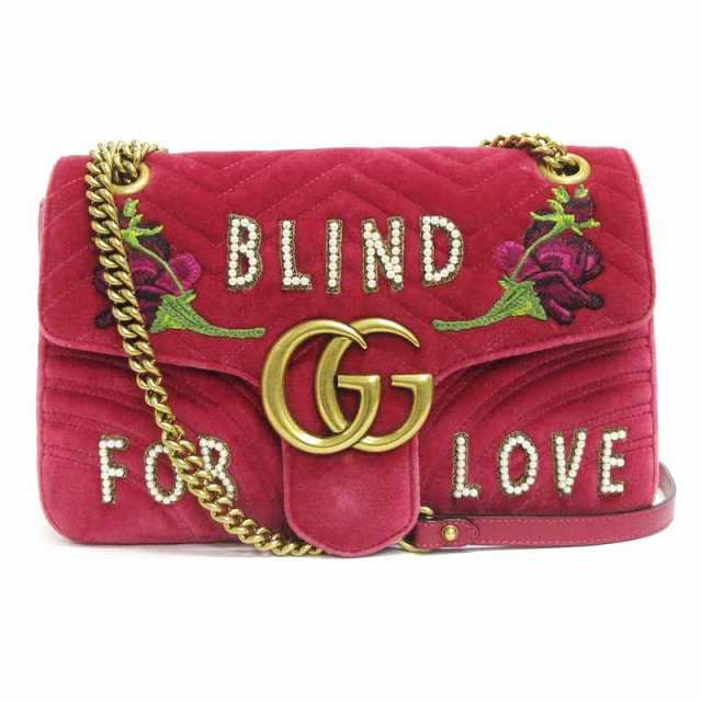 【中古】グッチ GUCCI LOVED GGマーモント ベロア ショルダーバッグ チェーン 刺繍 443496 ピンク系 ☆AA★