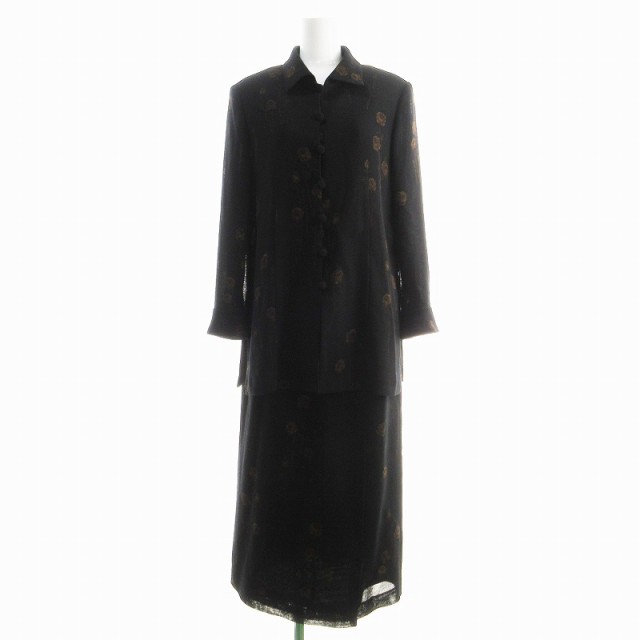 【中古】レリアン Leilian セットアップ ジャケット スカート 花柄 9 M 黒 ブラック 茶色 ブラウン /KJ レディースの通販は