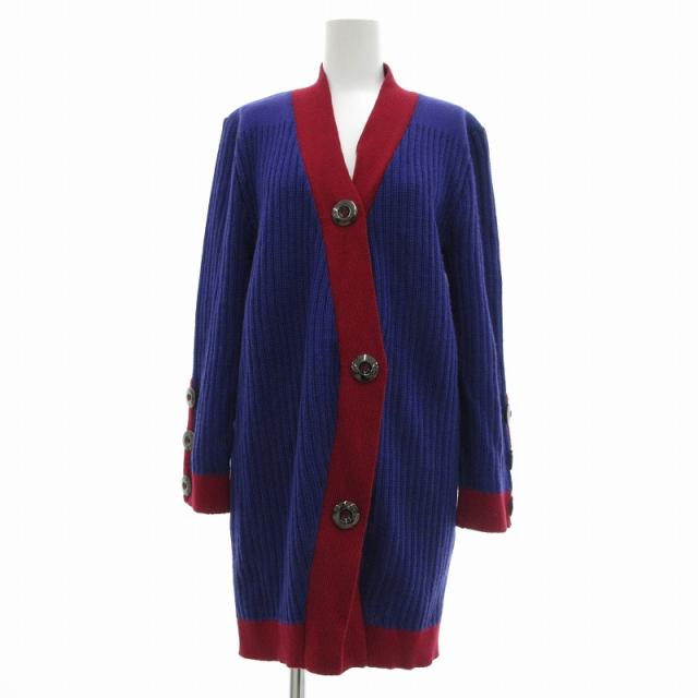 【中古】ジバンシィ GIVENCHY ヴィンテージ ロングカーディガン ニット リブ編み バイカラー 紫 パープル 赤 レッドの通販は