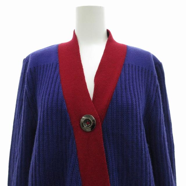 【中古】ジバンシィ GIVENCHY ヴィンテージ ロングカーディガン ニット リブ編み バイカラー 紫 パープル 赤 レッドの通販は