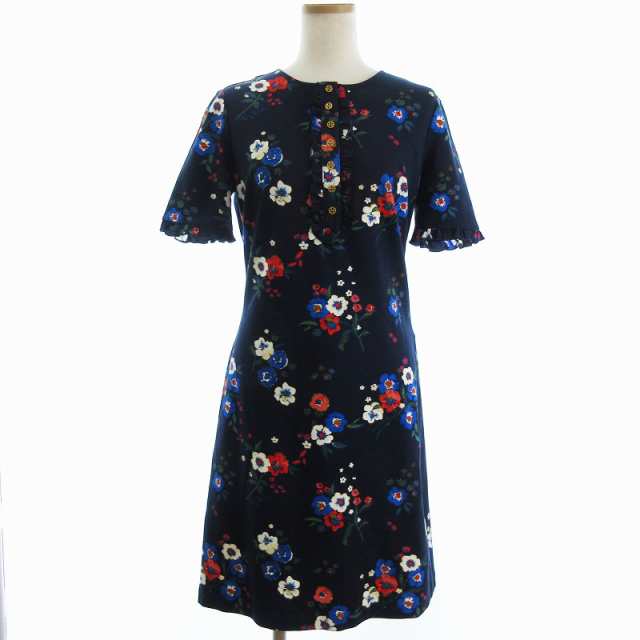 【中古】トリーバーチ TORY BURCH ワンピース ミニ 半袖 花柄 フリル 紺 ネイビー系 S ■GY35 レディースの通販は