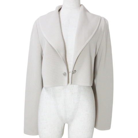 【中古】フォクシー FOXEY 美品 19年 ニット ジャケット ショート丈 ショールカラー ジュエルボタン 39299 38 S相当 の通販は