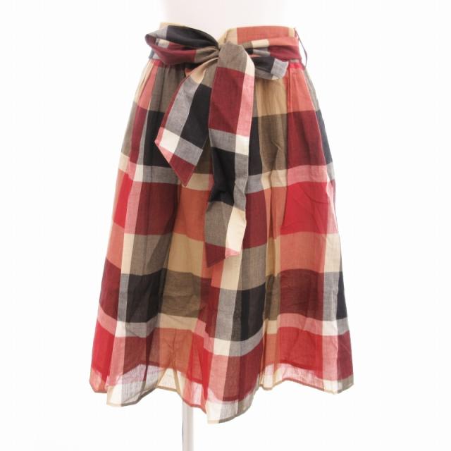 【中古】ブルーレーベルクレストブリッジ BLUE LABEL CRESTBRIDGE 美品 ギャザースカート フレア チェック 36 赤系の通販は 5,229円