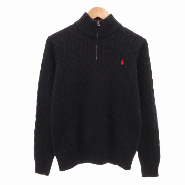 【中古】ポロ ラルフローレン POLO RALPH LAUREN 美品 ハーフジップ コットンニット セーター ケーブル編み 紺 XLの通販は 6,800円