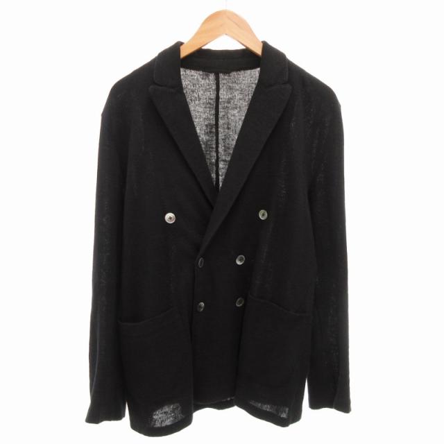 【中古】エトネ ETONNE ニットジャケット ラミー ダブル アウター 黒 ブラック L /TZ メンズの通販は