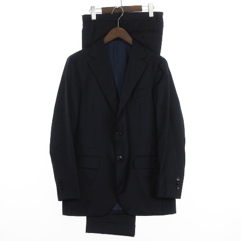 【中古】ビームスエフ BEAMS F セットアップ スーツ ウールサージ ソリッド ジャケット パンツ 段返り ネイビー 48