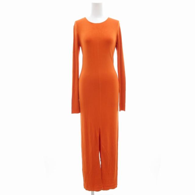 【中古】マルニ MARNI 23SS マキシドレス タイトワンピース 長袖 ロング フロントスリット ストレッチ 40 オレンジ