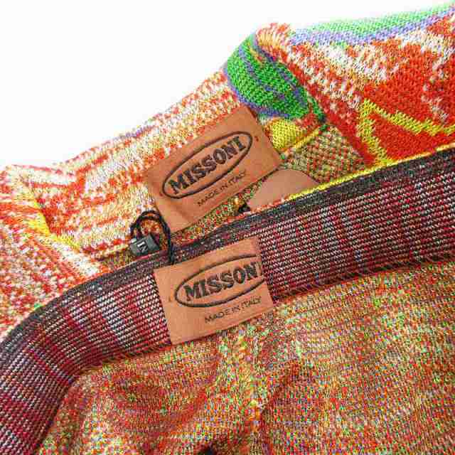 【中古】ミッソーニ MISSONI セットアップ ジャケット テーラード 3B 裏地なし スカート ひざ丈 花柄 オレンジ系 44