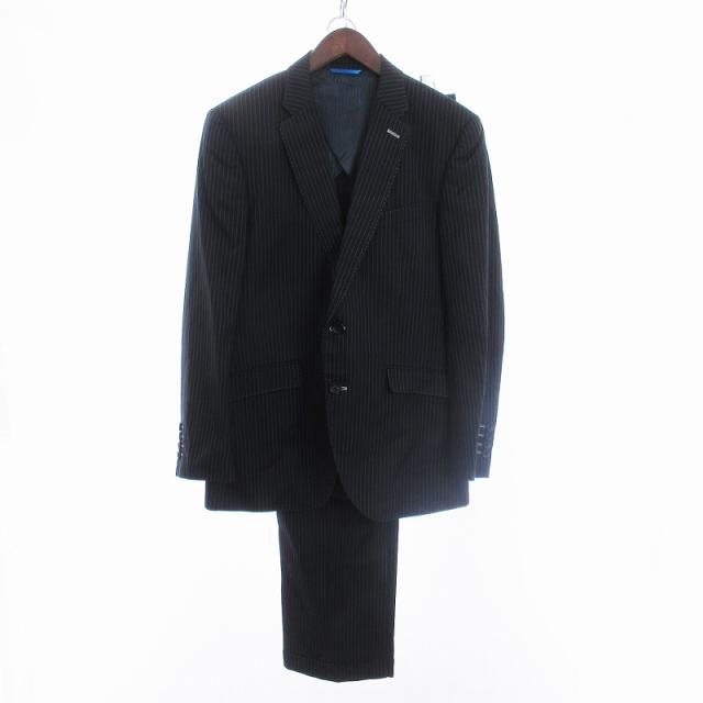【中古】ランバンオンブルー 美品 ビジネス スーツ テーラードジャケット パンツ ストライプ ウール 黒 ブラックの通販は 5,481円