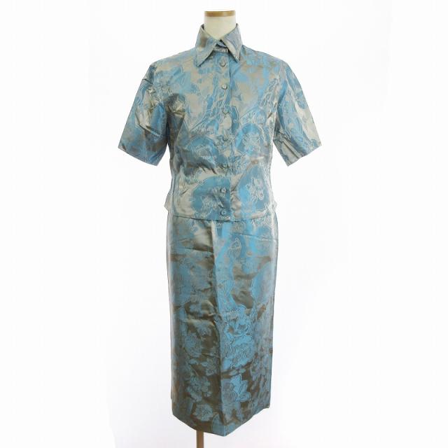 【中古】未使用品 ジャンフランコフェレ タグ付き セットアップ ヴィンテージ シャツ 半袖 スカート 総柄 ブルー 38の通販は