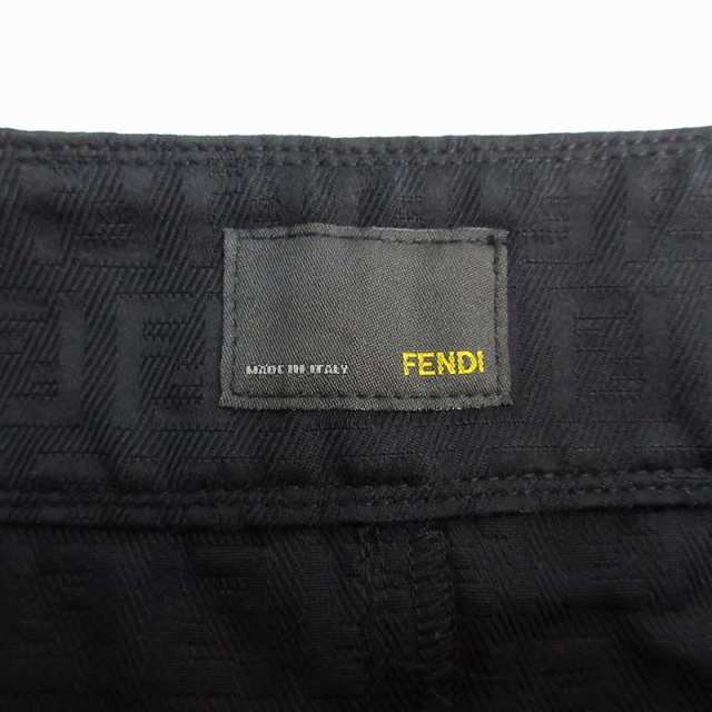 【中古】フェンディ FENDI タイトスカート ズッカ柄 コットン ひざ丈 黒 ブラック