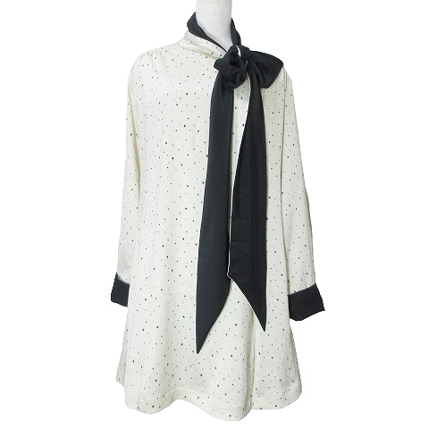 【中古】ヴィクトリアベッカム ワンピース 長袖 ロング スター 星 リボンタイ ベージュ ブラック 日本サイズXS相当 UK4の通販は 9,800円