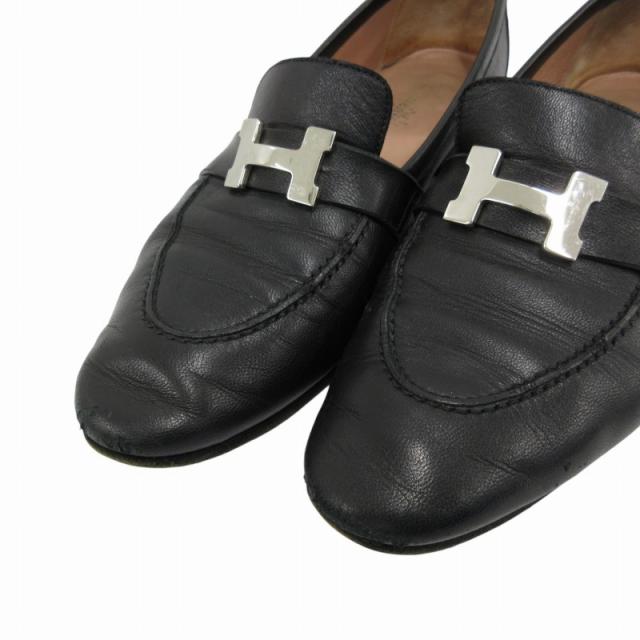 エルメスブラックモカシン Hロゴ金具付き