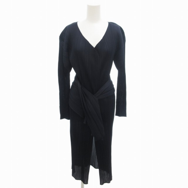 【中古】プリーツプリーズ PLEATS PLEASE ISSEY MIYAKE イッセイミヤケ 美品 ロングカーディガン プリーツ 2 M 紺の通販は