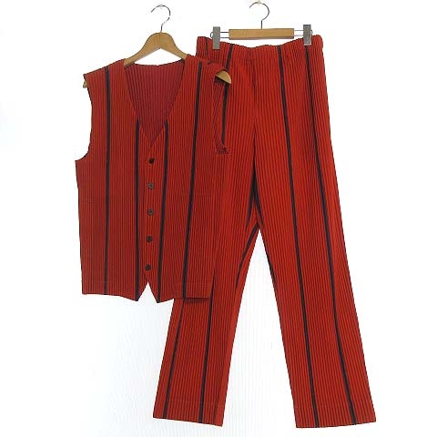 【中古】オムプリッセイッセイミヤケ HOMME PLISSE ISSEY MIYAKE ベスト パンツ セットアップ プリーツ ストライプの通販は