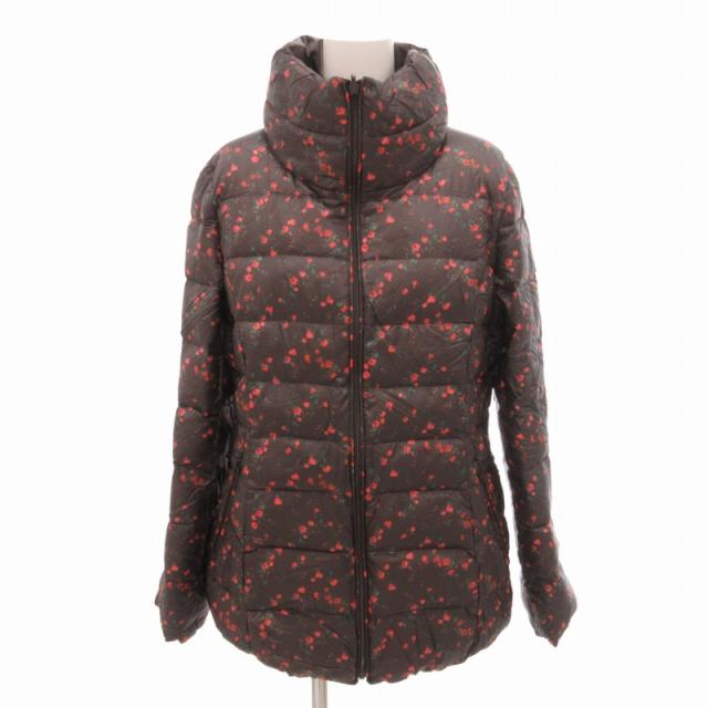 【中古】レリアン Leilian 美品 ダウンジャケット リバーシブル 花柄 スタンドカラー 11 L 茶 ブラウン レディース