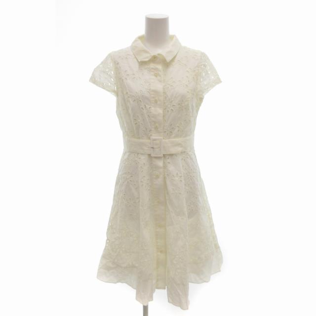 【中古】エムズグレイシー M'S GRACY 美品 ワンピース ひざ丈 カットワーク 刺繍 フレア  半袖 38 M 白 ホワイト /JSの通販は