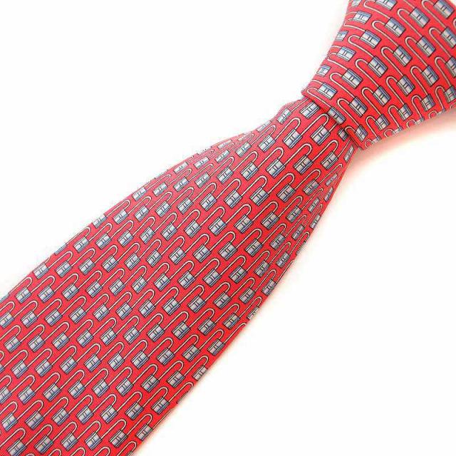 【中古】エルメス HERMES シルク ネクタイ パドロック柄 南京錠 総柄 赤 レッド /JS ■GY09 メンズの通販は