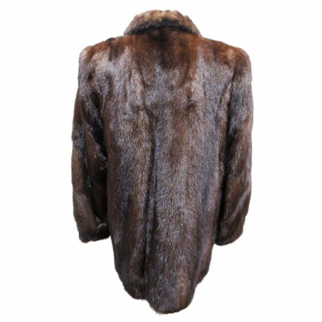 中古】美品 ミンクファーコート 毛皮 ショールカラー 裏地刺繍 ミドル