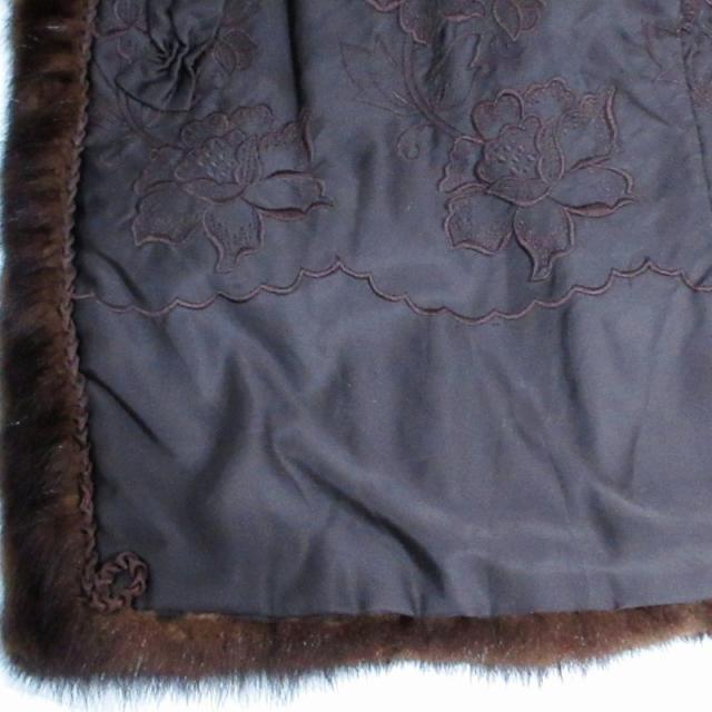 中古】美品 ミンクファーコート 毛皮 ショールカラー 裏地刺繍 ミドル