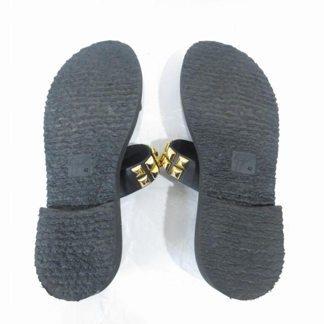 【中古】ジュゼッペザノッティデザイン 美品 フラットサンダル ゴールドスタッズ レザー ストラップ 黒 42 約27cm 中古】ジュゼッペザノッティデザイン 美品 フラットサンダル ゴールド