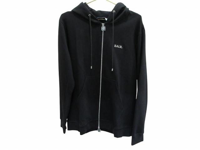【中古】未使用品 ボーラー BALR パーカー ジップアップ 長袖 ブラック ロゴ L メンズ