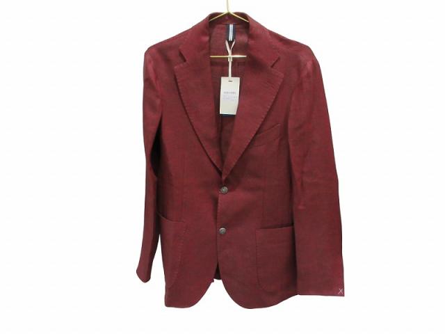 【中古】未使用品 フェフェナポリ FEFE napoli ジャケット 上着 リネン 麻 バーガンディ 50 LL メンズ