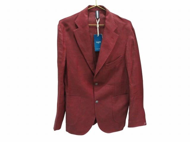 【中古】未使用品 フェフェナポリ FEFE napoli ジャケット 上着 リネン 麻 バーガンディ 52 メンズ