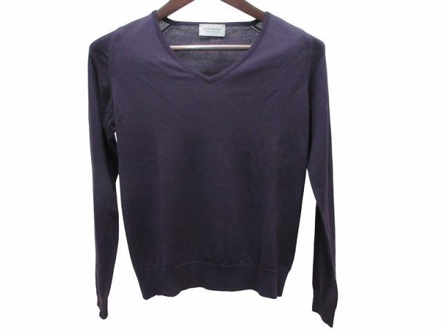 【中古】ジョンスメドレー JOHN SMEDLEY セーター ニット Vネック ハイゲージ ウール パープル M メンズ レディース