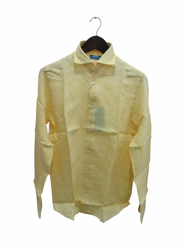 【中古】未使用品 FEFE 麻シャツ 長袖イエロー メンズ