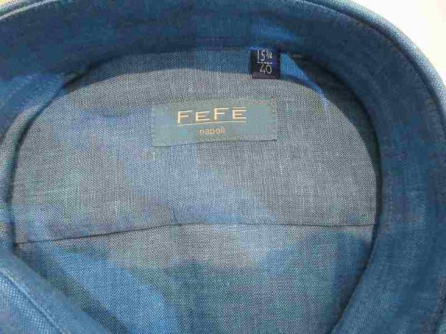 【中古】未使用品 FEFE 麻シャツ 長袖ブルー メンズ_2