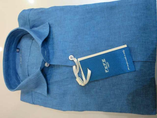 【中古】未使用品 FEFE 麻シャツ 長袖ブルー メンズ_4