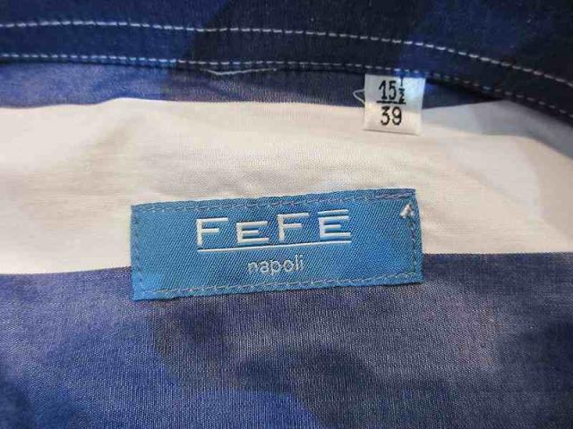 【中古】未使用品 FEFE 綿シャツ 長袖ブルーストライプ メンズ_2