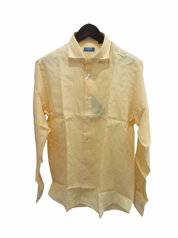 【中古】未使用品 FEFE 麻シャツ 長袖イエロー メンズ