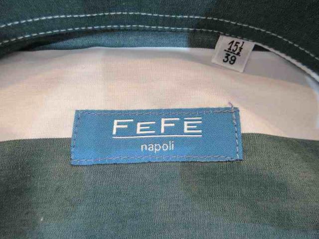 【中古】未使用品 フェフェナポリ FEFE napoli シャツ 長袖 ストライプ グリーン 39 メンズ_3